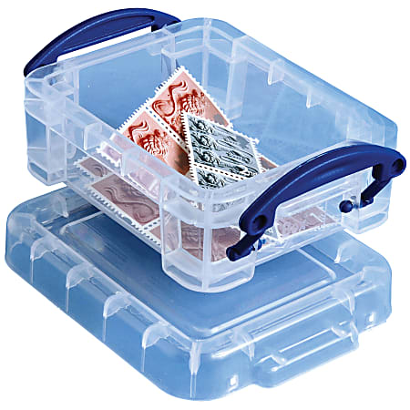 Really Useful Box® Plastic Storage Container With Built-In Handles And Snap Lid, 0.07 Liter, Clear