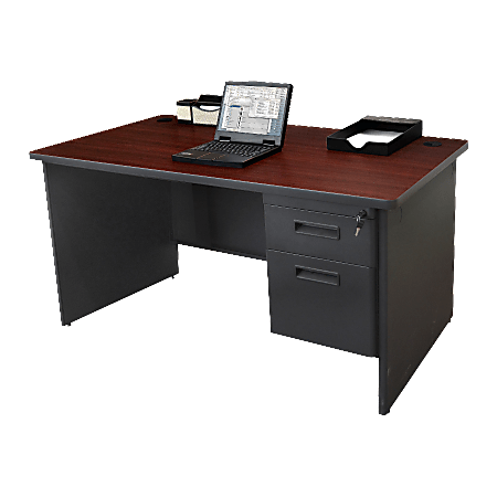 Lorell 67000 Series Single Pedestal Desk - Rectangle Top - 2 Drawers - 1 Pedestals - 60" Table Top Length x 30" Table Top Width - 29" Height - Charcoal, Powder Coated