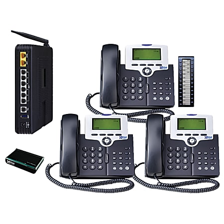 XBLUE Networks XB4703-10 VoIP Office Telephone System With 3 VoIP Telephones, Charcoal