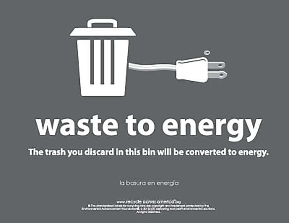 Recycle Across America Waste-To-Energy Standardized Recycling Labels, WTE-8511, 8 1/2" x 11", Charcoal