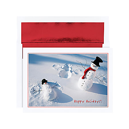 Holiday Collection Holiday Cards, 5 5/8" x 7 7/8", Snowman Angels Design, Red, Pack Of 18