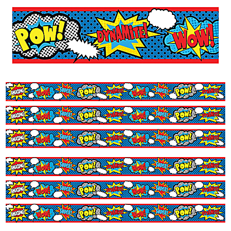 Teacher Created Resources® Straight Border Trim, 3" x 35", Superhero, 12 Pieces Per Pack, Set Of 6 Packs