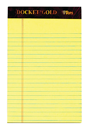 TOPS™ Docket Gold™ Premium Writing Pad, 5" x 8", Legal Ruled, 50 Sheets, Canary