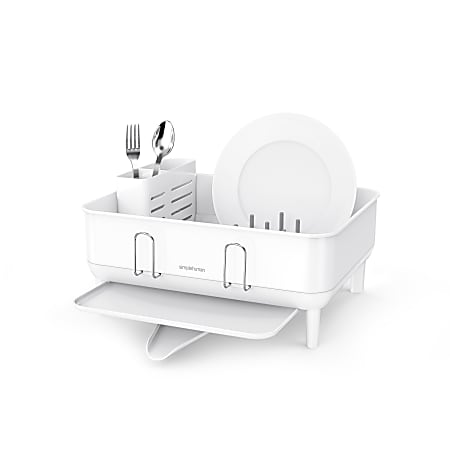 simplehuman Steel Frame Dish Rack, 7-1/2"H x 15"W x 15-1/2"D, White