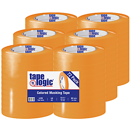 Tape Logic® Color Masking Tape, 3" Core, 0.5" x 180', Orange, Case Of 72