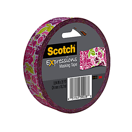 Scotch® Expressions Masking Tape, 3" Core, 1" x 20 Yd., Pink Floral