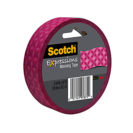 Scotch® Expressions Masking Tape, 3" Core, 1" x 20 Yd., Pink Geometric