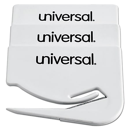 Universal® Letter Slitter Steel Hand Letter Openers With Concealed Blade, 2 1/2", White, Pack Of 3