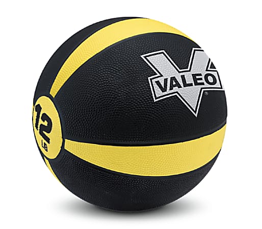 Valeo Medicine Ball, 12 Lb, Black/Yellow