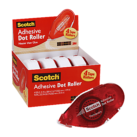 Great for Home Office and School Projects 4 Pack Scotch Adhesive Dot Roller Value Pack.31 in x 49 ft 