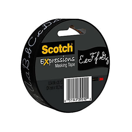 Scotch® Expressions Masking Tape, 3" Core, 0.94" x 20 Yd., Chalkboard Alphabet