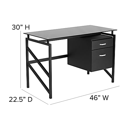 Flash Furniture 46 W Glass Computer Desk With 2 Drawer Pedestal