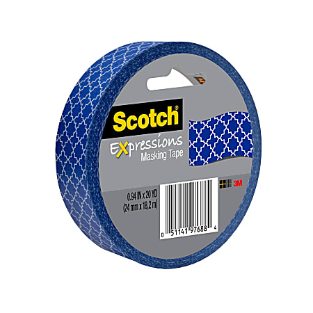 Scotch® Expressions Masking Tape, 3" Core, 0.94" x 20 Yd., Blue Quatrefoil
