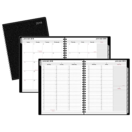 Office Depot® Brand Weekly/Monthly Planner, Hourly, 7" x 9", Black, January to December 2018 (OD711600-18)