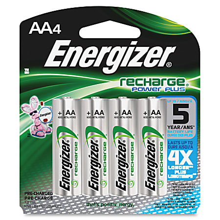 Energizer Recharge Power Plus Rechargeable AA Battery 4-Packs - For Multipurpose - Battery Rechargeable - AA - 2300 mAh - 1.2 V DC - 4 / Carton