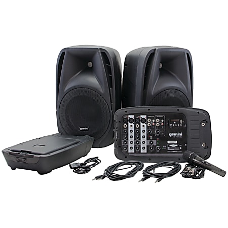 Gemini Sound Bluetooth Portable PA System With Speakers, Mixer &amp; Wired Microphone, Black, ES-210MXBLU