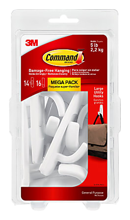 Command Large Utility Hooks, 14 Command Hooks, 16 Command Strips, Damage Free Hanging of Dorm Room Decorations, White