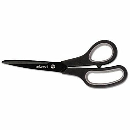 Universal Industrial Scissors, 8" Length, Straight, Black Carbon Coated Blades, Black/Blue - 8" Overall Length - Straight - Black, Blue - 1 Pair
