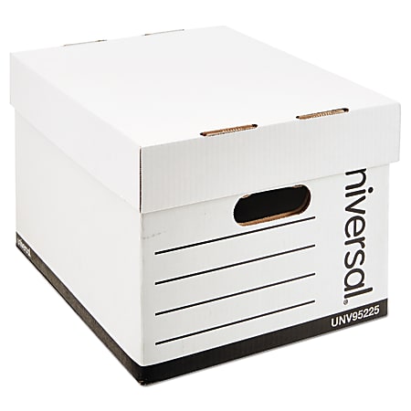 Universal® Extra Strength Heavy-Duty Storage Boxes With Lift-Off Lids And Built-In Handles, Letter/Legal Size, 9 7/8" x 12 1/8" x 15 1/8", White, Case Of 12