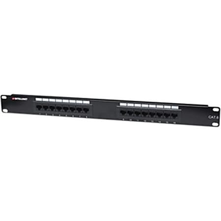 Intellinet Patch Panel, Cat6, UTP, 16-Port, 1U, Black - Patch panel - CAT 6 - UTP - RJ-45 X 16 - black - 1U - 19"