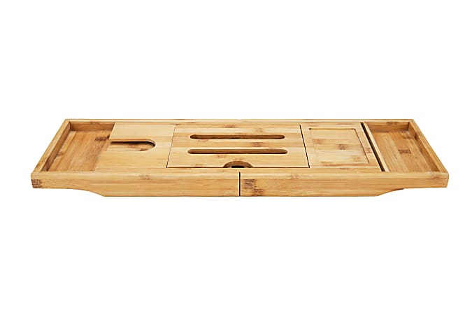 Mind Reader Premium Extendable Bamboo Bath Caddy, 1-5/8"H x 40-1/2"W x 8-1/2"D, Brown