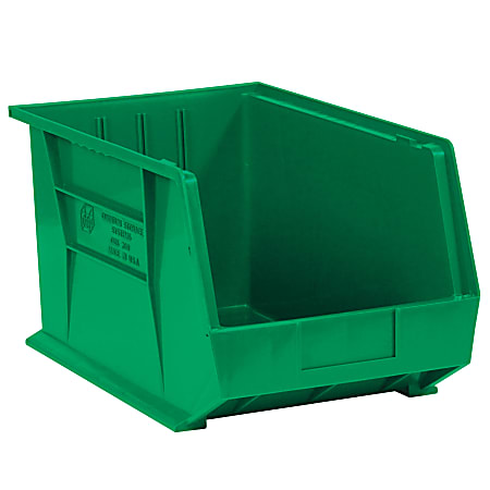 Partners Brand Plastic Stack & Hang Bin Boxes, Medium Size, 10 3/4" x 8 1/4" x 7", Green, Pack Of 6