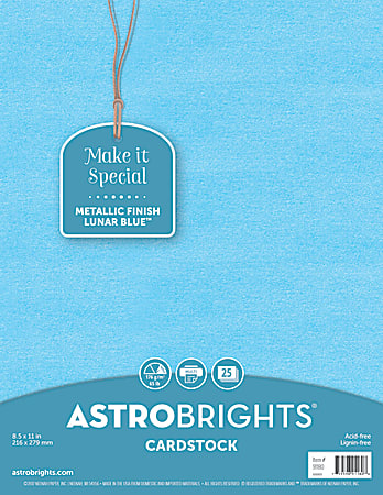 Wausau Astrobrights® Card Stock, Letter Paper Size, 65 Lb, Lunar Blue Pearlescent, Pack Of 25