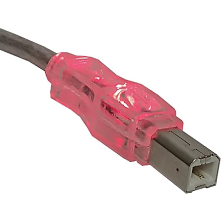 QVS USB 2.0 480Mbps Type A Male to B Male Translucent Cable with LEDs - 10 ft USB Data Transfer Cable for Printer, Scanner, Storage Drive - First End: 1 x USB Type A - Male - Second End: 1 x USB Type B - Male - Shielding - Red