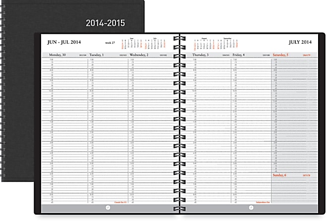FORAY® 30% Recycled Weekly Planner, Academic, 6 3/4" x 8 3/4", Black, July 2014–August 2015