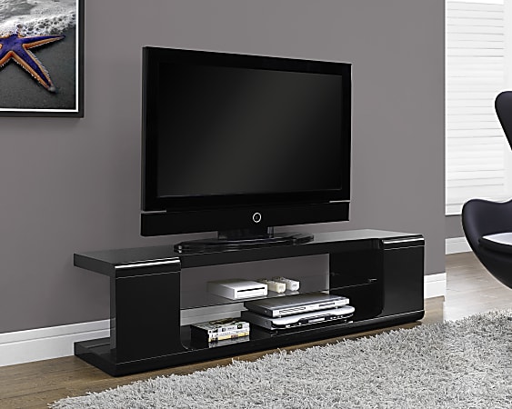 Monarch Specialties Glossy TV Stand For TVs Up To 60", Black
