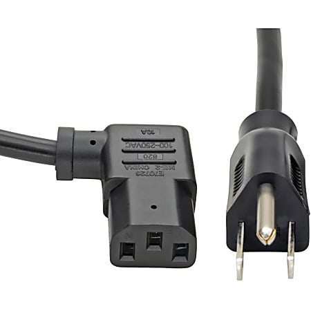 Eaton Tripp Lite Series Computer Power Cord, NEMA 5-15P to Right-Angle C13 - 10A, 125V, 18 AWG, 6 ft. (1.83 m), Black - P00600613RA