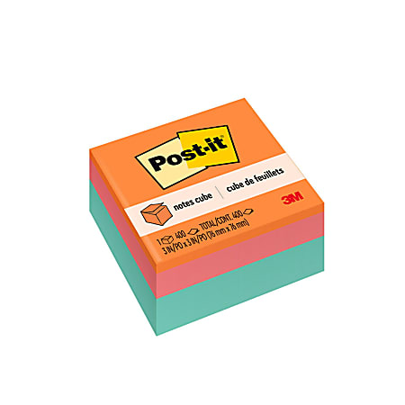 Post it® Notes Memo Cube, 490 Total Notes, 3" x 3", Assorted Brights