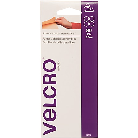 VELCRO® Brand VELCRO Brand Removable Adhesive Dots - Adhesive Backing - Acid-free, Removable - 80 / Pack - White