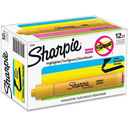 Sharpie Tank Style Highlighters Chisel Tip Yellow Box of 12
