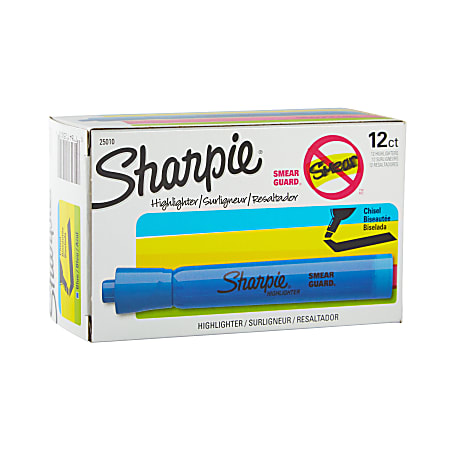 Sharpie® Tank Style Highlighters, Chisel Tip, Fluorescent Blue, Box of 12