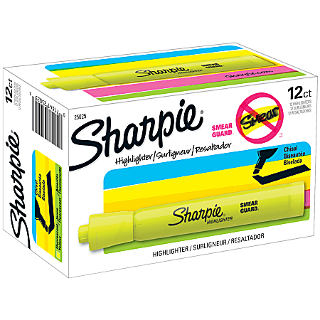 Sharpie® Accent® Highlighters, Chisel Tip, Fluorescent Yellow, Pack Of 12