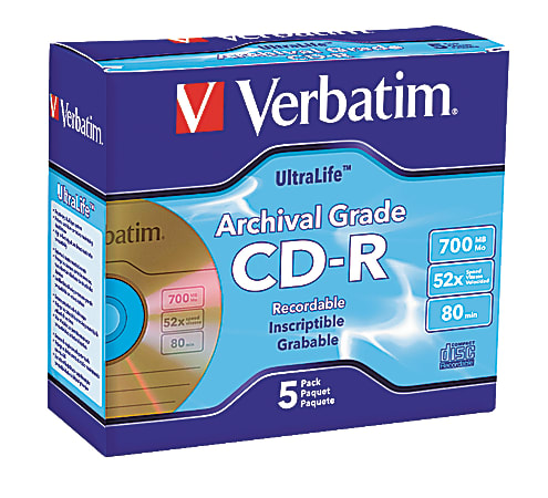 Verbatim® UltraLife™ Gold CD-R Discs, Pack Of 5