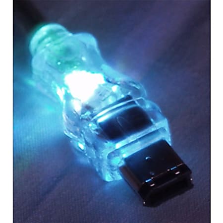 QVS FireWire/i.Link 6Pin to 6Pin Translucent Cable with LEDs - 15 ft FireWire Data Transfer Cable for Printer, Scanner, Storage Equipment - First End: 1 x 6-pin Male FireWire - Second End: 1 x 6-pin Male FireWire - Shielding - Blue, Translucent