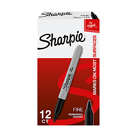 Sharpie® Fine Point Permanent Markers, Gray Barrel, Black Ink, Pack Of 12