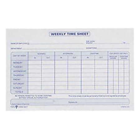 TOPS® Weekly Timesheet Form, 5.5" x 8.5", White/Blue, 100 Sheets Per Pad, 2 Pads Per Pack
