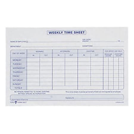 TOPS® Weekly Timesheet Form, 5.5" x 8.5", White/Blue,