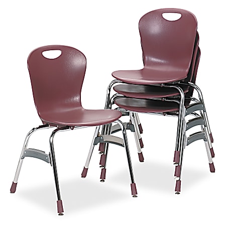 Virco® Ergonomic Stack Chairs, 32 1/4"H x 20 3/8"W x 20 7/8"D, Wine/Chrome, Pack Of 4