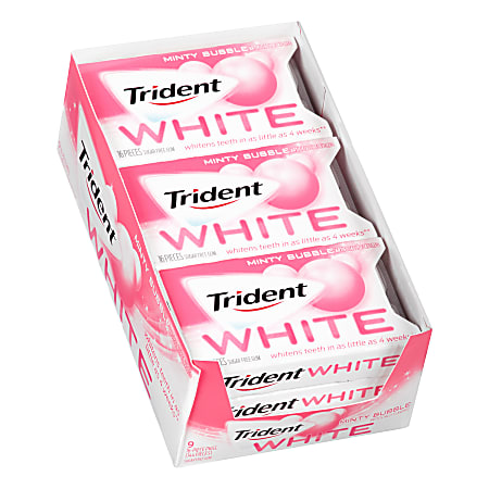 Trident® White Minty Bubble Sugar-Free Gum, 16 Pieces Per Pack, Box Of 9 Packs