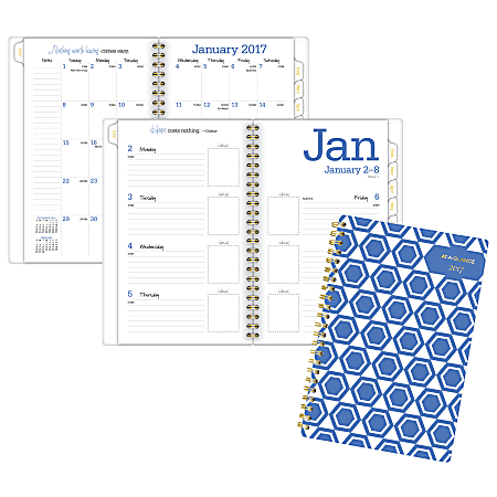 AT-A-GLANCE® Weekly/Monthly Planner, 4 7/8" x 8", Geos, Blue, January to December 2017
