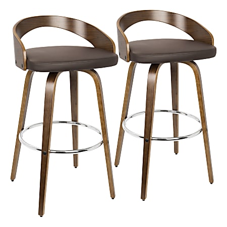 LumiSource Grotto Bar Stools, Walnut/Brown, Set Of 2 Stools