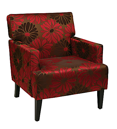 Ave Six Carrington Arm Chair, Chrysanthemum Floral Groovy Red/Dark Brown