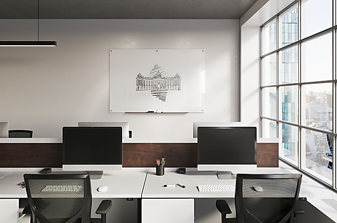 WorkPro Magnetic Glass Unframed Dry Erase Whiteboard 72 x 48 White ...