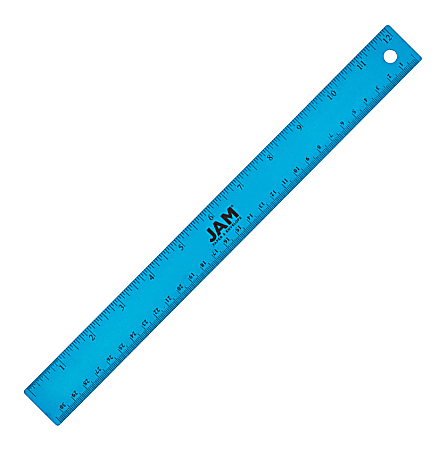 JAM Paper® Non-Skid Stainless-Steel Ruler, 12", Blue