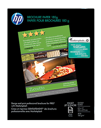 HP Professional Brochure & Flyer Paper, Glossy, Letter Size (8 1/2" x 11"), 48 Lb, Pack Of 50 Sheets