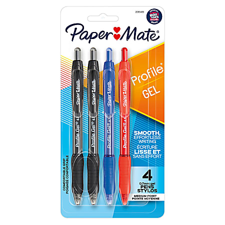 Paper Mate Gel Pen, Profile Retractable Pen, 0.7mm, Assorted, 4 Count